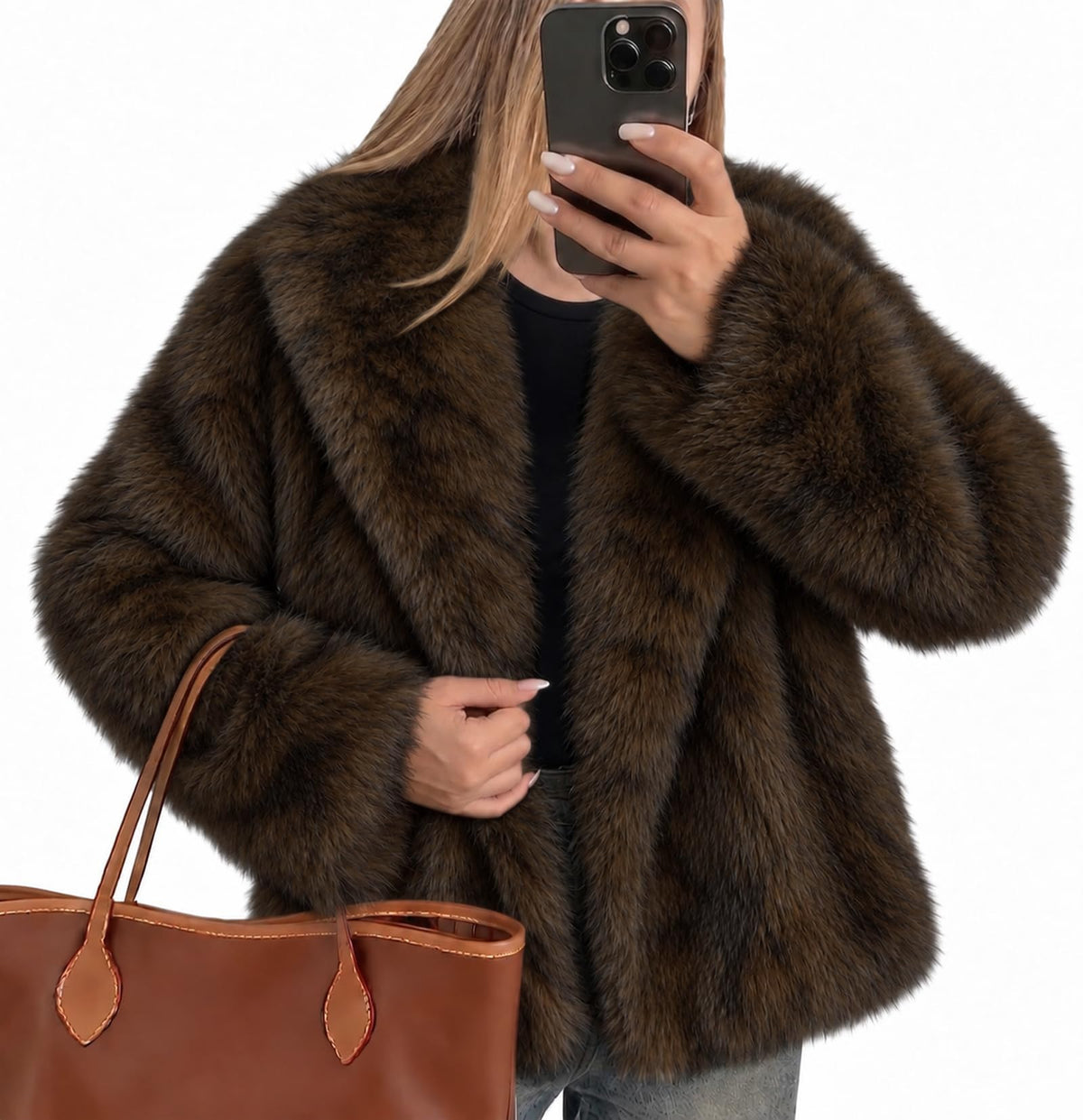 Womens Faux Fur Jacket Fluffy Furry Coat Long Sleeve Winter Outwear