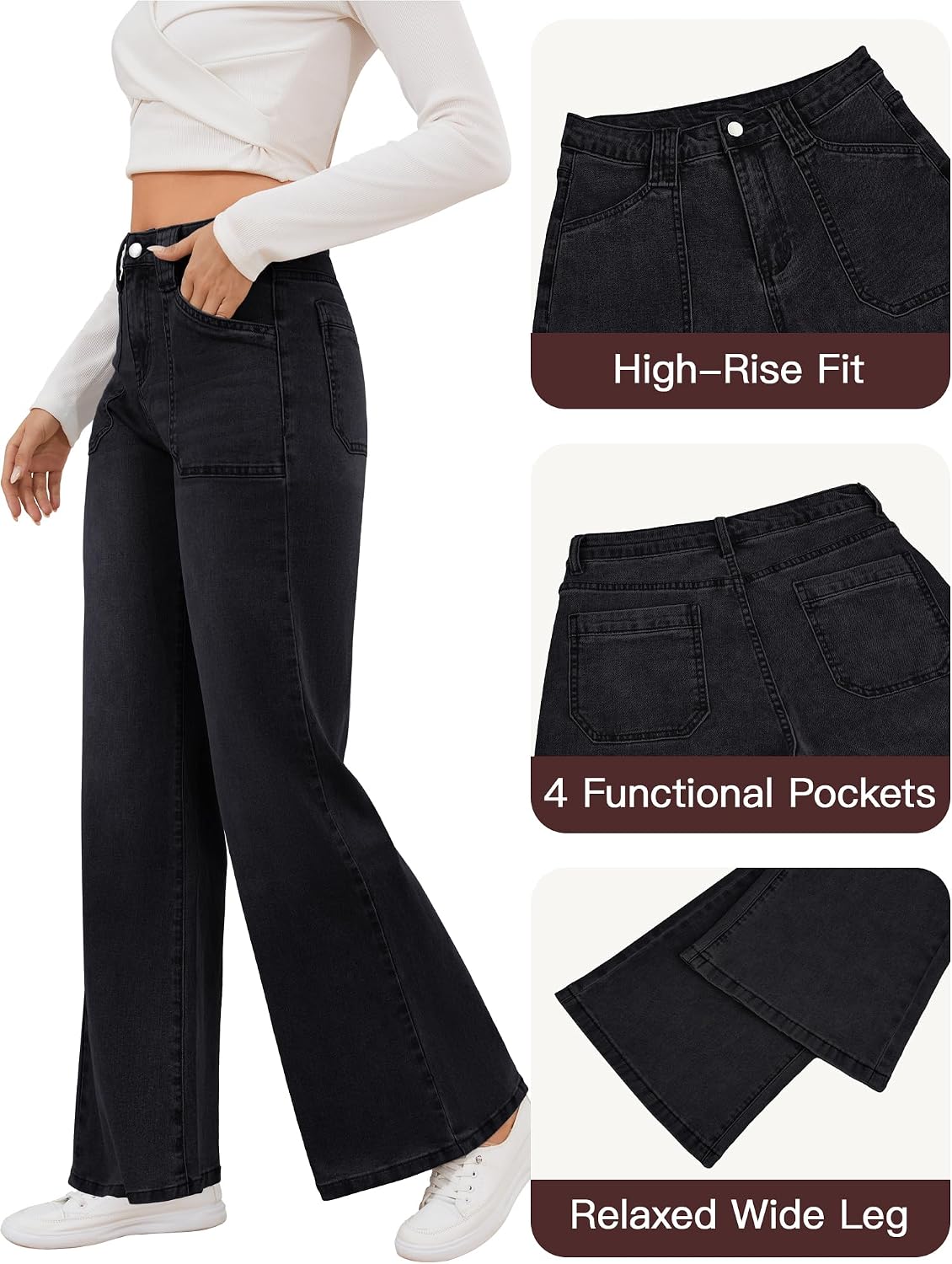 Women’s Wide Leg Jeans High Rise Stretch Denim Pants – Casual Loose Flare Fit with Pockets