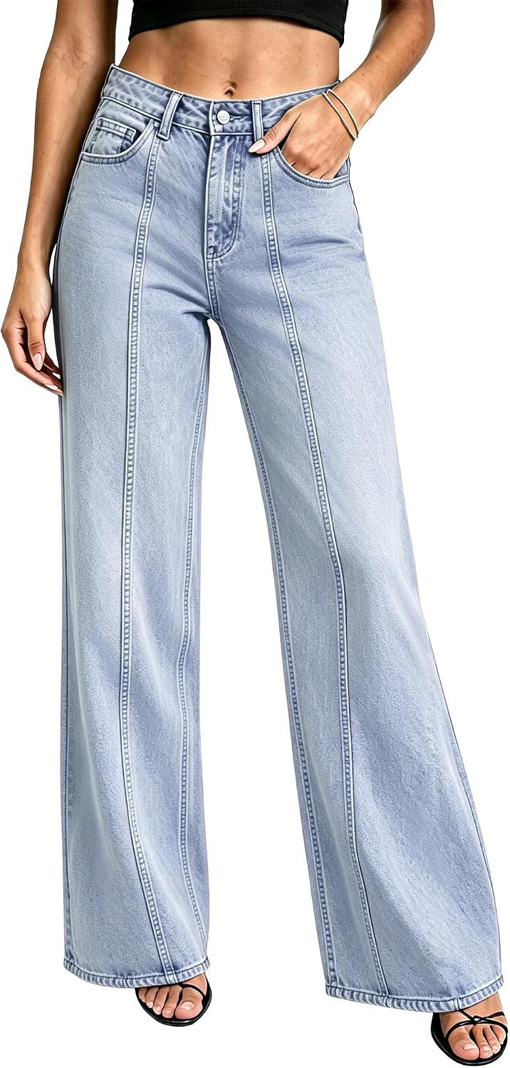 Women's Wide Leg Jeans High Waisted Zimbaplatinum Denim Pants
