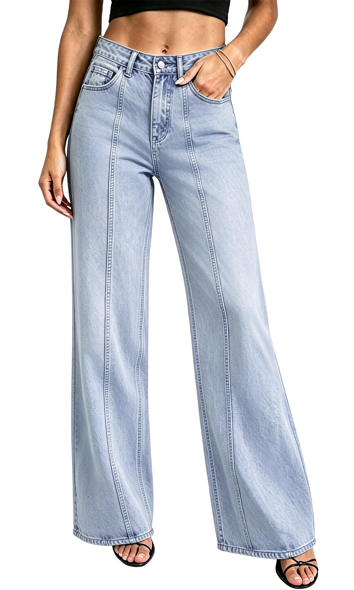 Women's Wide Leg Jeans High Waisted Zimbaplatinum Denim Pants