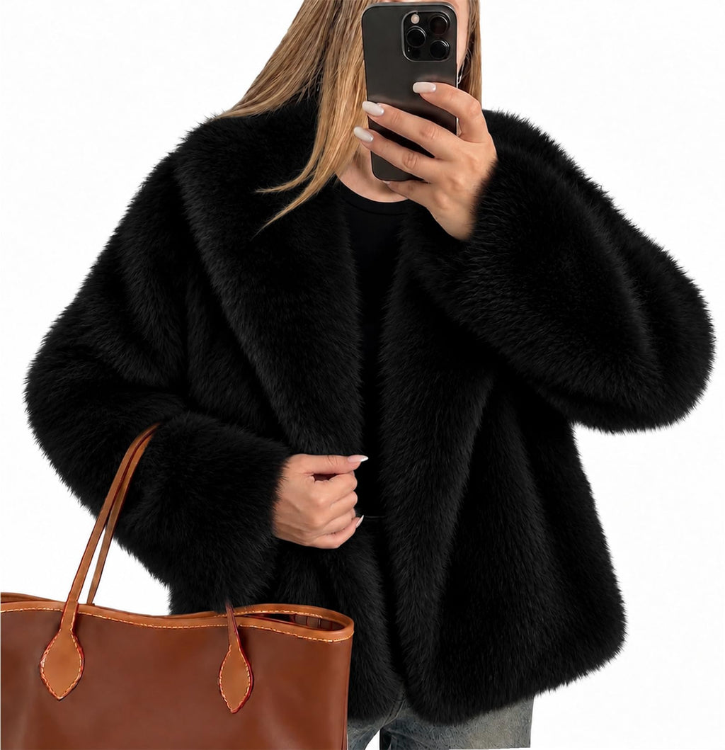 Womens Faux Fur Jacket Fluffy Furry Coat Long Sleeve Winter Outwear