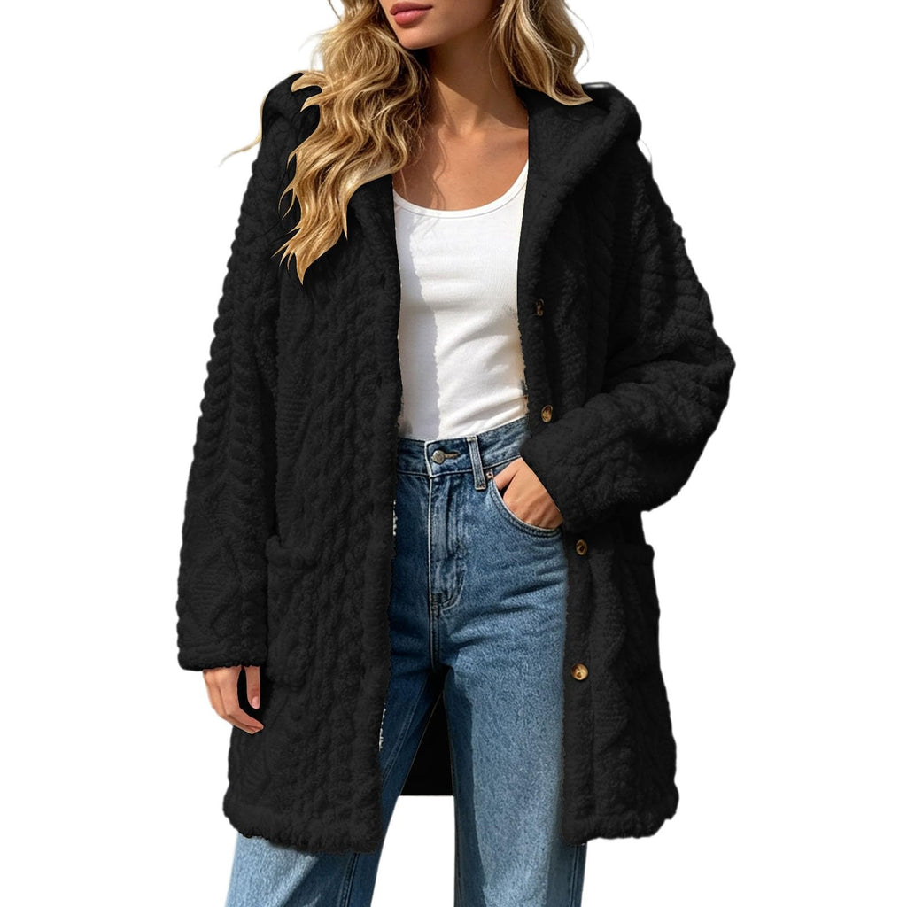 Womens Fleece Jacket Button Oversized Long Sherpa Hoodies Fuzzy Fall Winter Warm Cardigan Plush Soft Cozy Outerwear