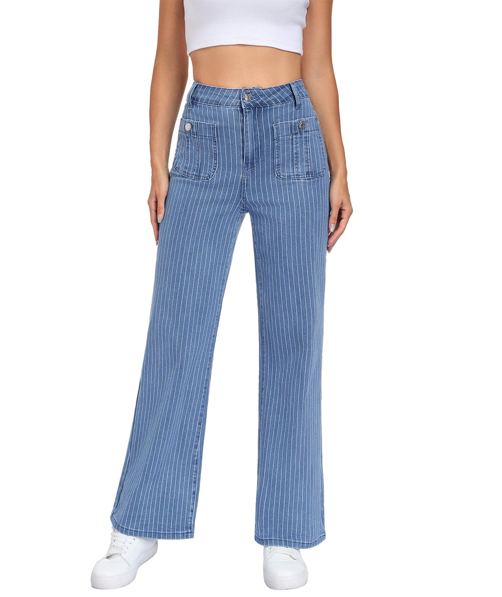 Wide Leg Jeans for Women, Blue, High Waist