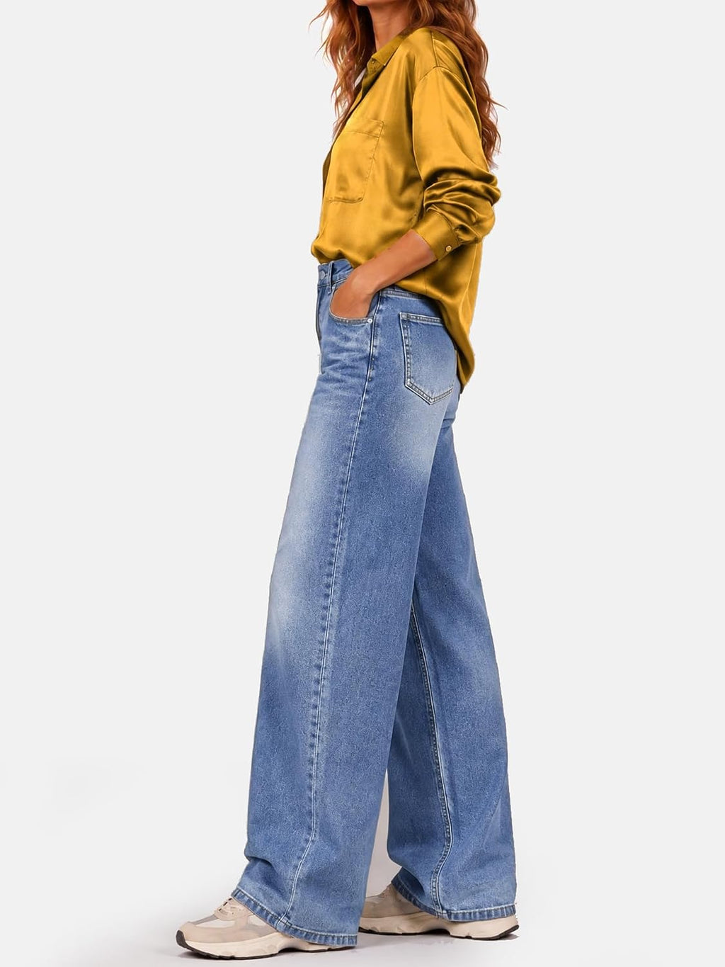 Womens Wide Leg Jeans High Waisted Stretch Denim Pants Loose Fit Casual Baggy Jeans with Classic 5 Pockets