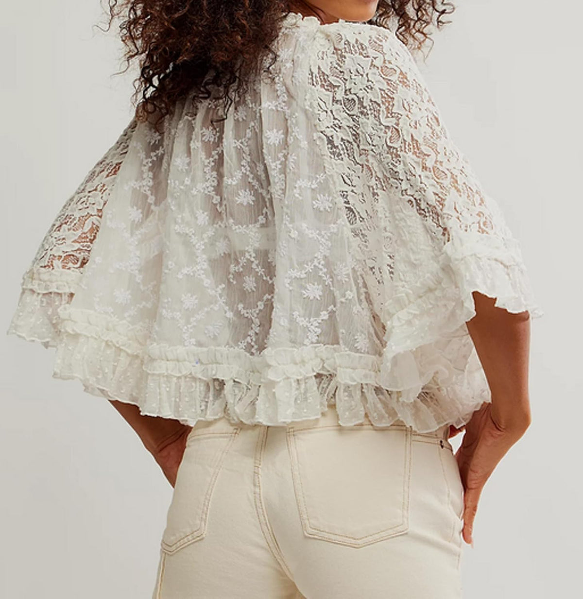 Womens Shirt Sheer Ruffle Flare Sleeve Casual Loose See Through Cover Up Top Blouse