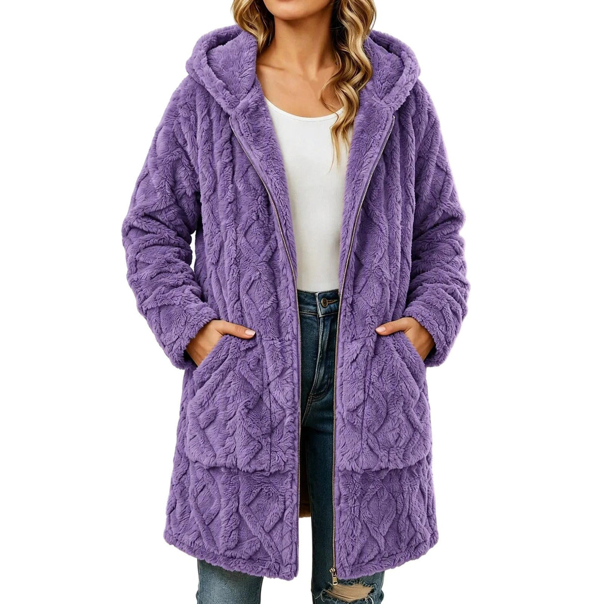 Womens Sherpa Fleece Jacket Oversized Warm Textured Hoodie Coats