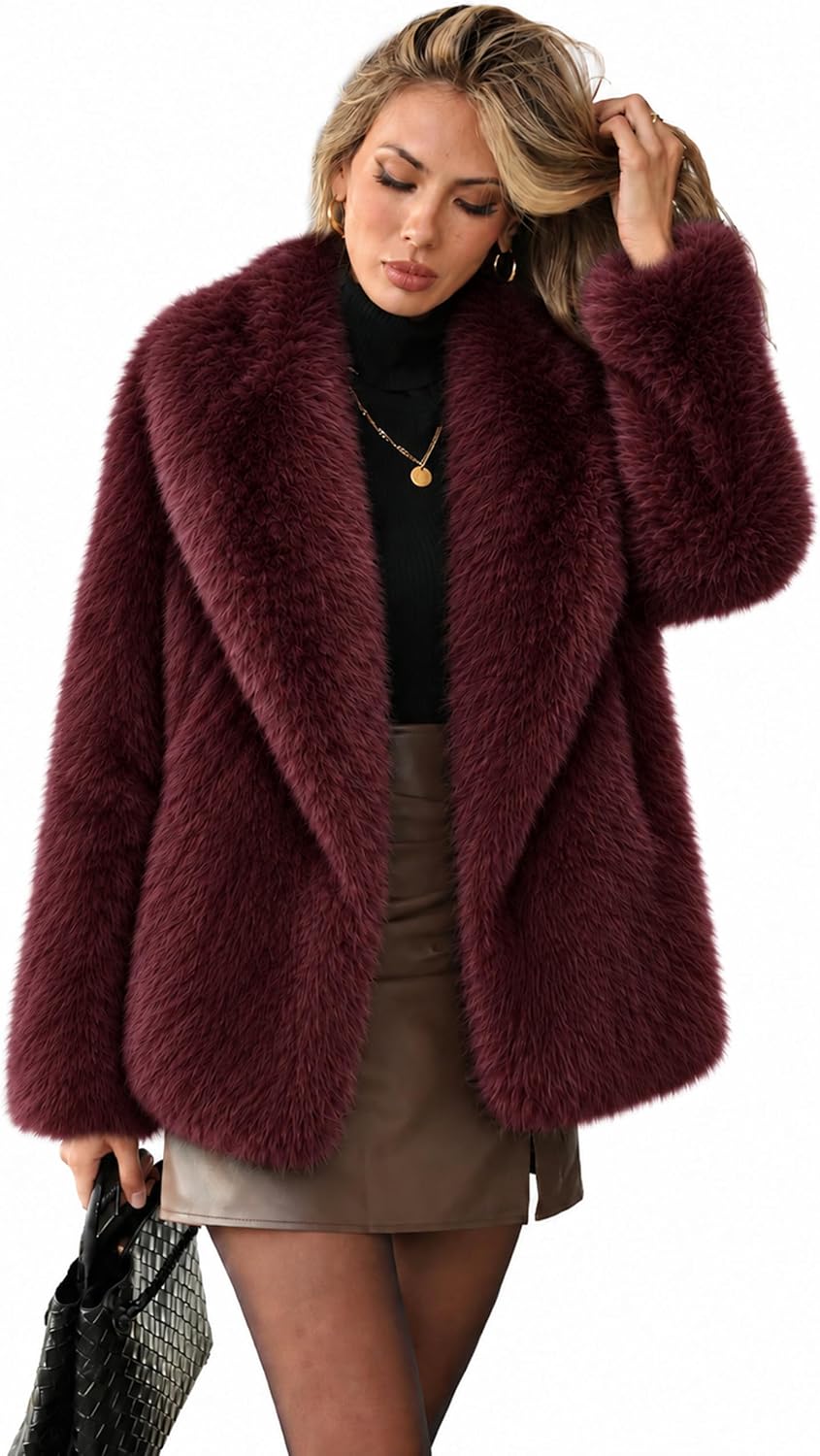 Womens Faux Fur Jacket Fluffy Furry Coat Long Sleeve Winter Outwear