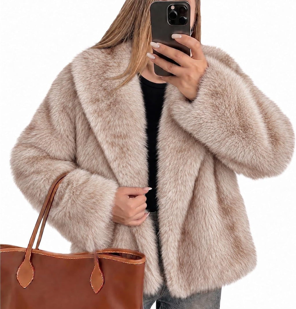 Womens Faux Fur Jacket Fluffy Furry Coat Long Sleeve Winter Outwear