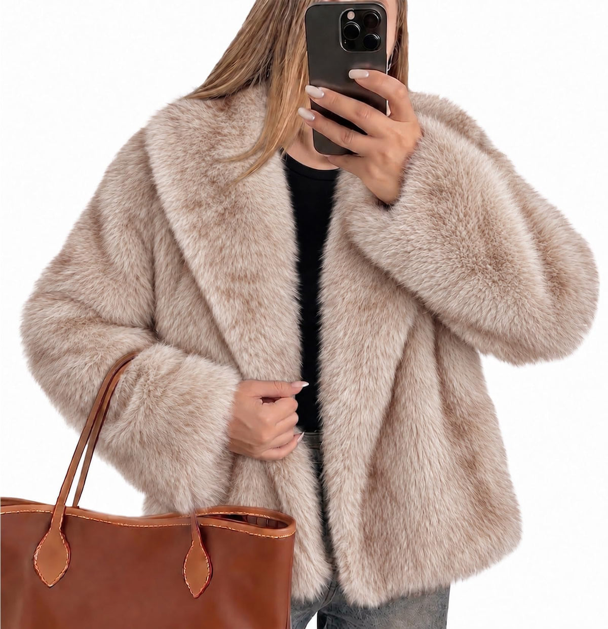 Womens Faux Fur Jacket Fluffy Furry Coat Long Sleeve Winter Outwear