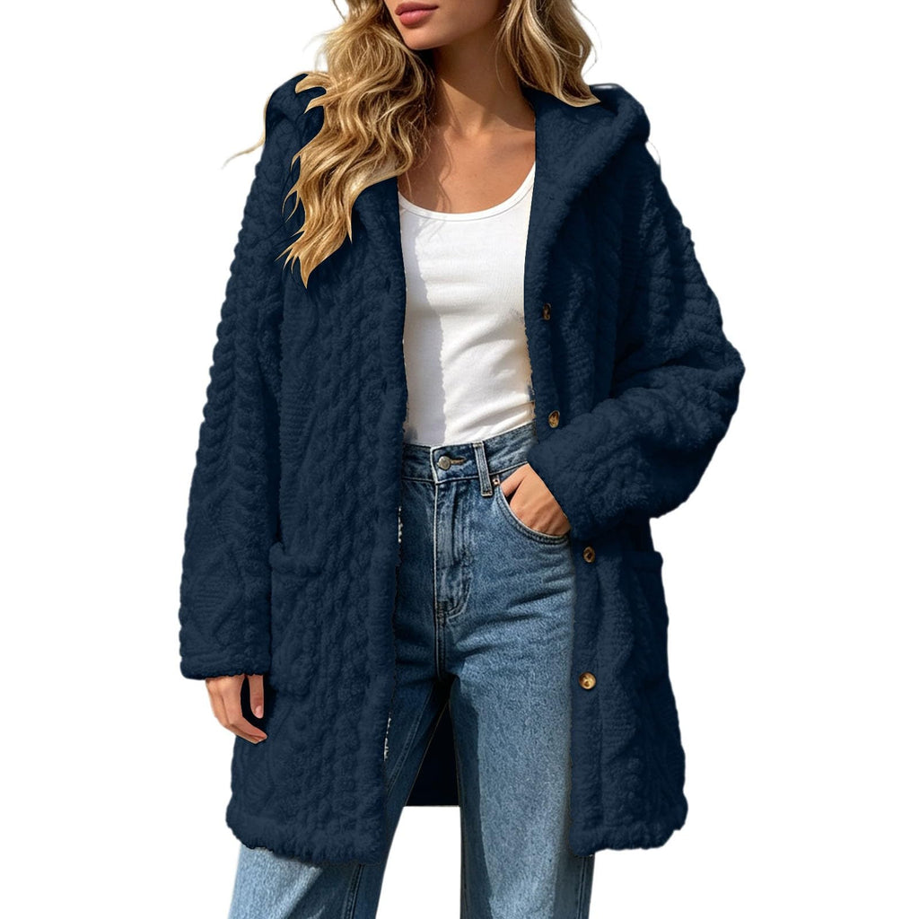 Womens Fleece Jacket Button Oversized Long Sherpa Hoodies Fuzzy Fall Winter Warm Cardigan Plush Soft Cozy Outerwear
