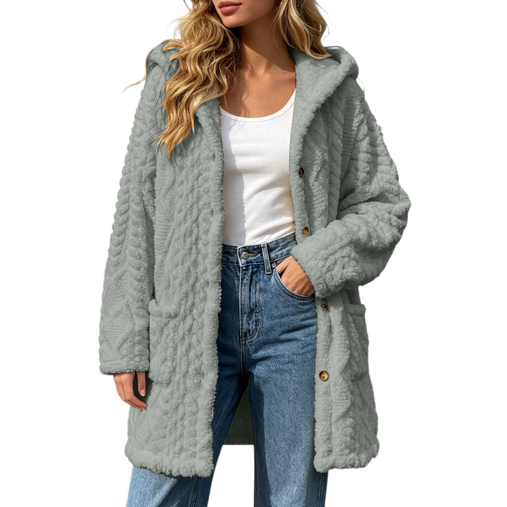 Womens Fleece Jacket Button Oversized Long Sherpa Hoodies Fuzzy Fall Winter Warm Cardigan Plush Soft Cozy Outerwear