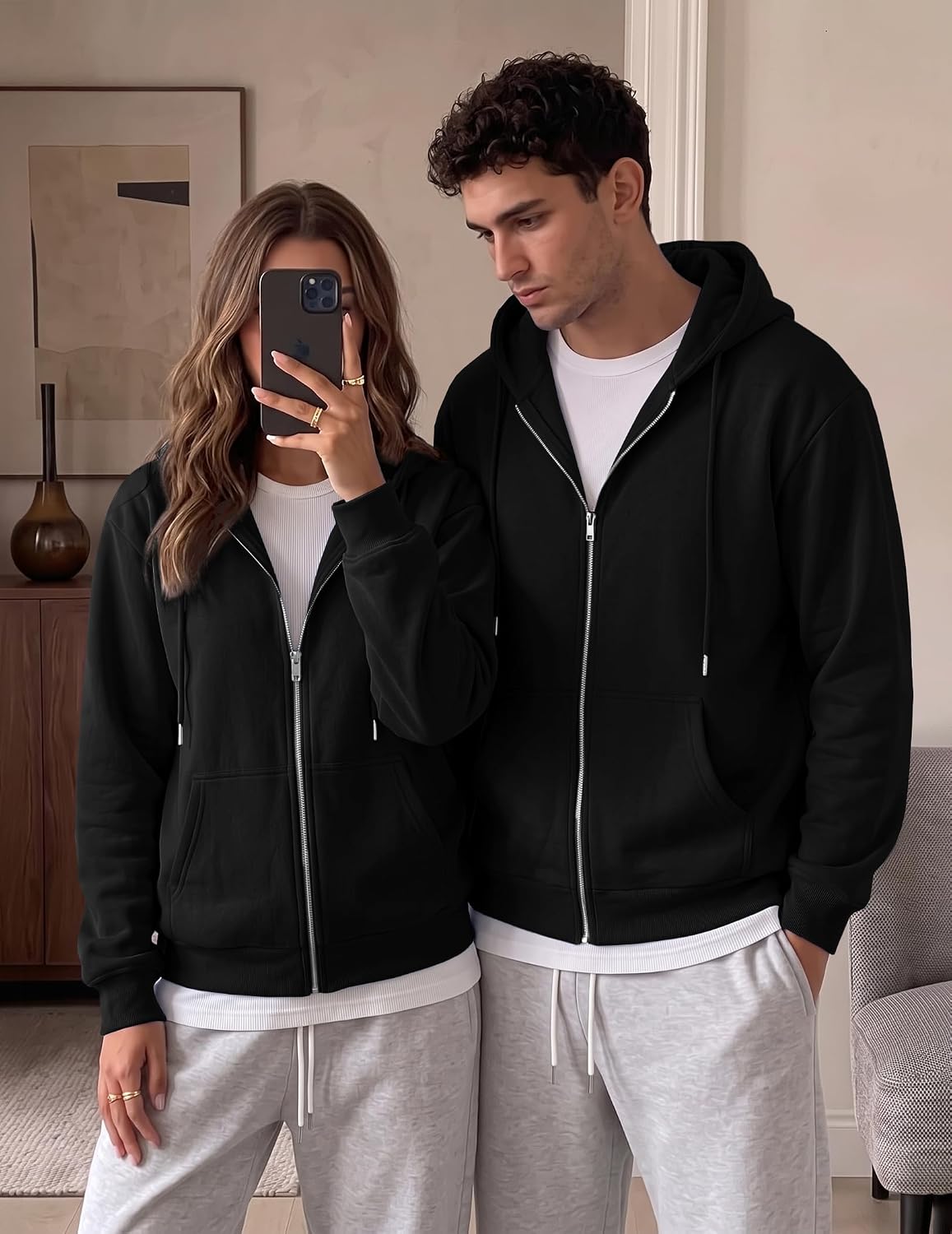 Mens Oversized Full Zip Up Hoodie Sweatshirt Fleece Lined