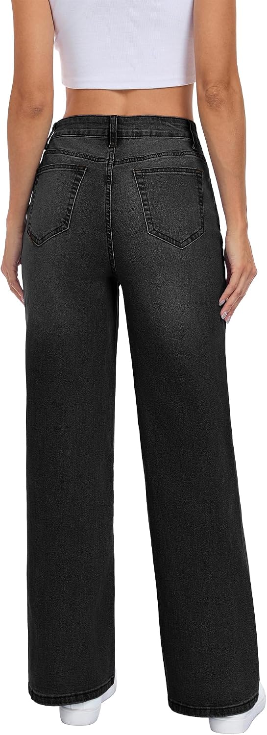 Wide Leg Jeans for Women, Blue, High Waist
