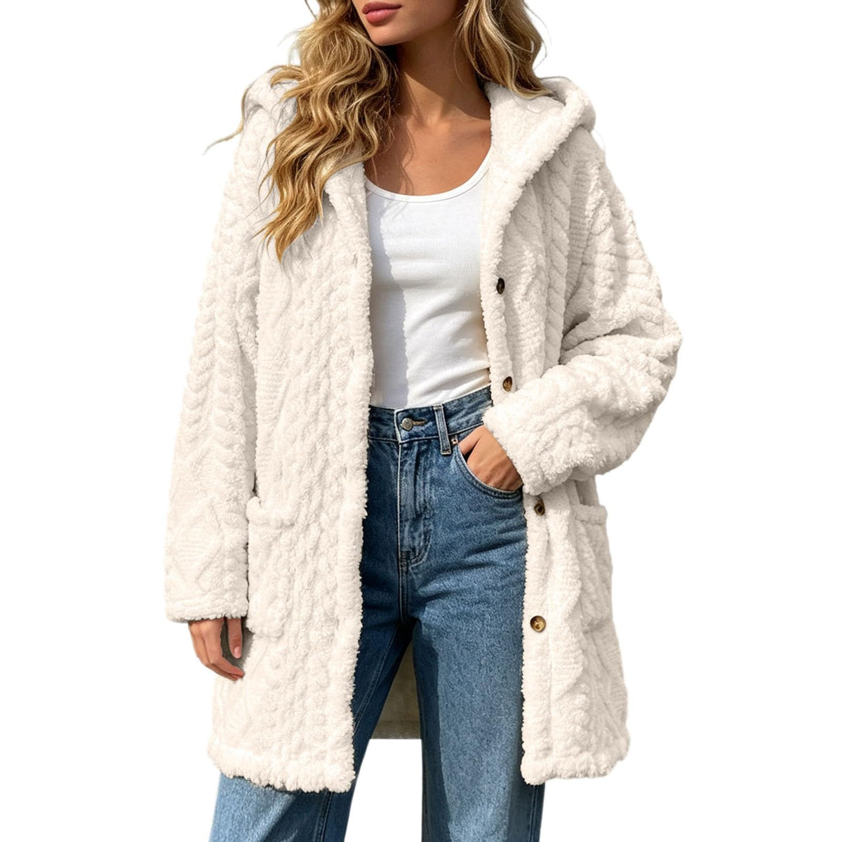 Womens Fleece Jacket Button Oversized Long Sherpa Hoodies Fuzzy Fall Winter Warm Cardigan Plush Soft Cozy Outerwear