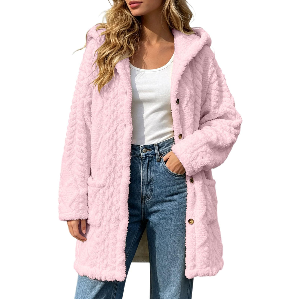 Womens Fleece Jacket Button Oversized Long Sherpa Hoodies Fuzzy Fall Winter Warm Cardigan Plush Soft Cozy Outerwear