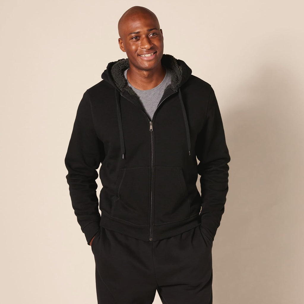 Men's Sherpa-Lined Full-Zip Fleece Hoodie Sweatshirt