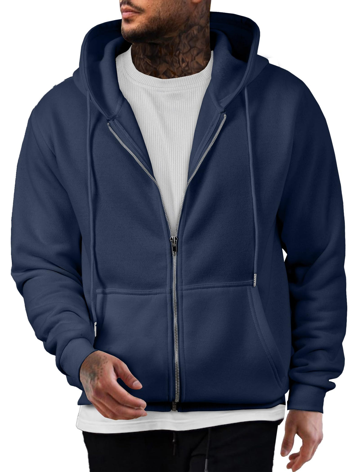 Mens Oversized Full Zip Up Hoodie Sweatshirt Fleece Lined