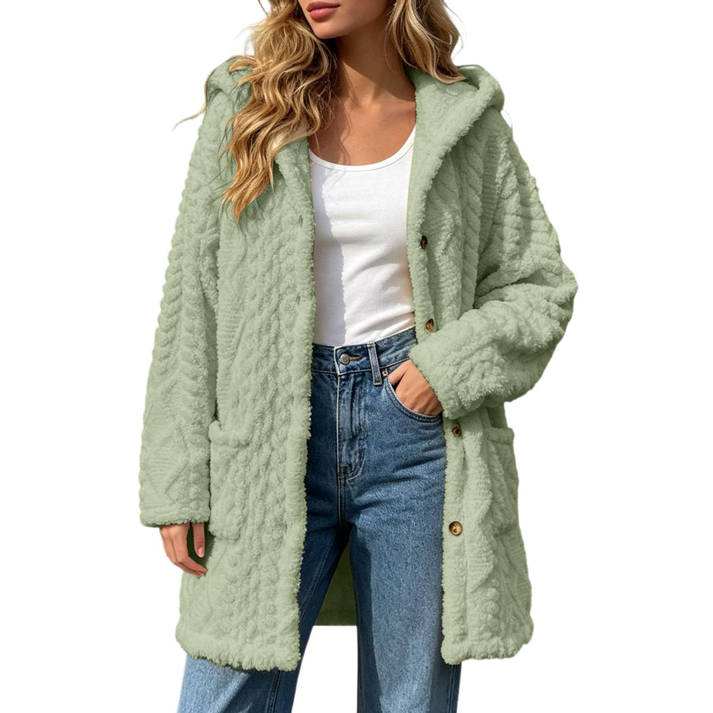 Womens Fleece Jacket Button Oversized Long Sherpa Hoodies Fuzzy Fall Winter Warm Cardigan Plush Soft Cozy Outerwear
