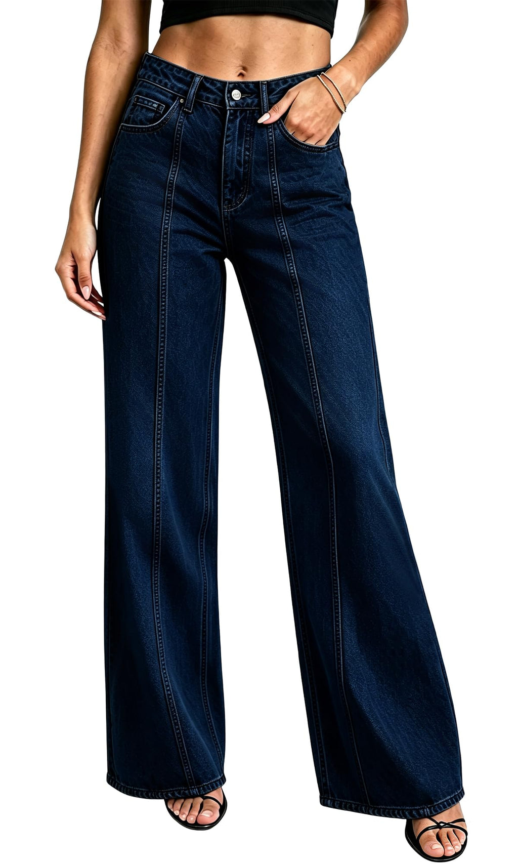 Women's Wide Leg Jeans High Waisted Zimbaplatinum Denim Pants