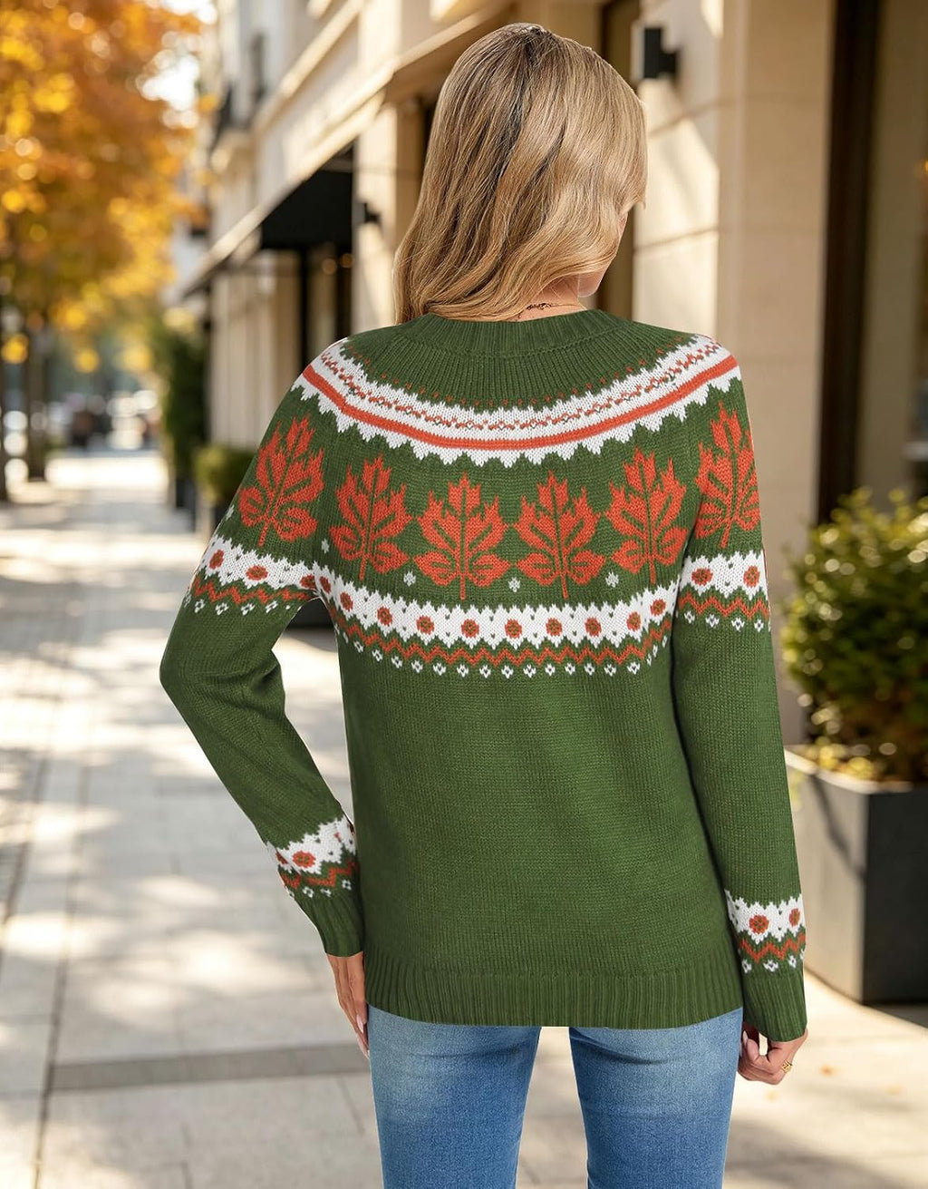 Womens Knit Leaf Sweaters Long Sleeve Crew Neck