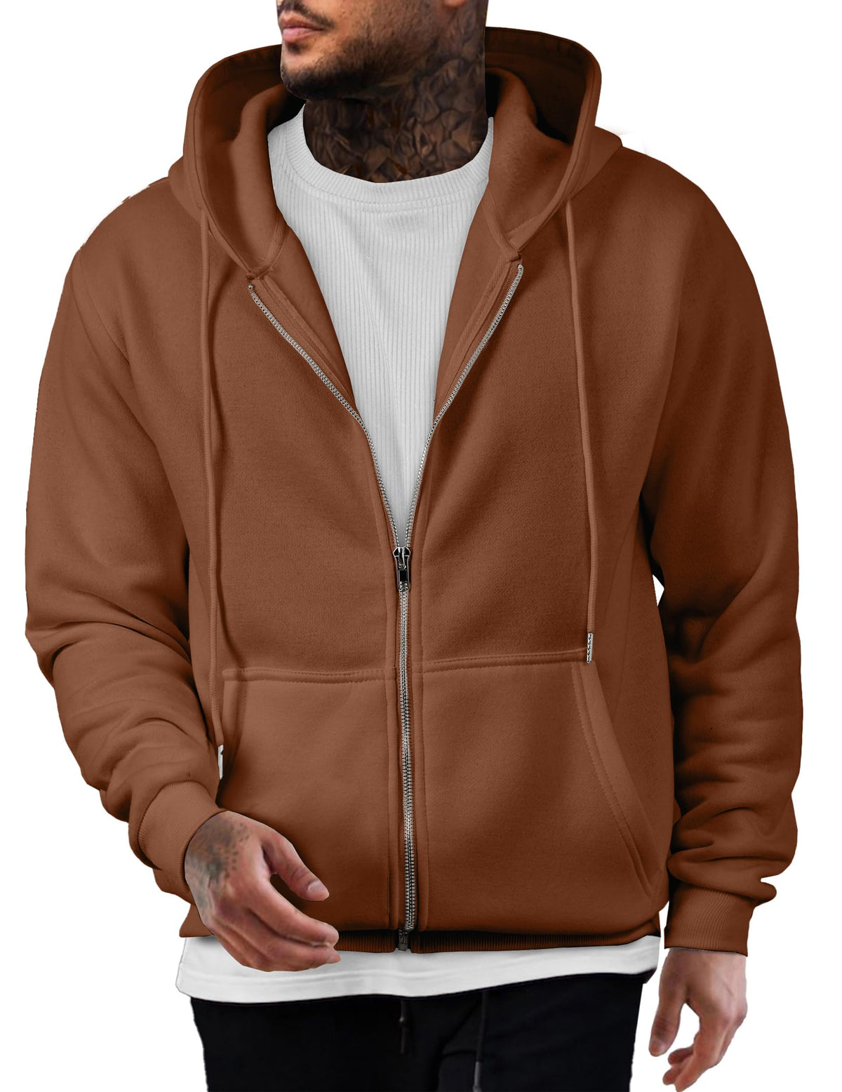 Mens Oversized Full Zip Up Hoodie Sweatshirt Fleece Lined