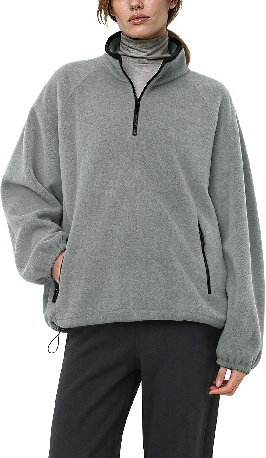 Womens Fleece Quarter Zip Pullover Jacket with Zip Pockets