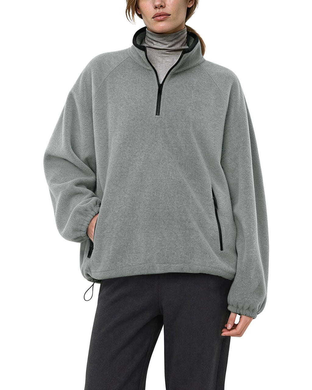 Womens Fleece Quarter Zip Pullover Jacket with Zip Pockets