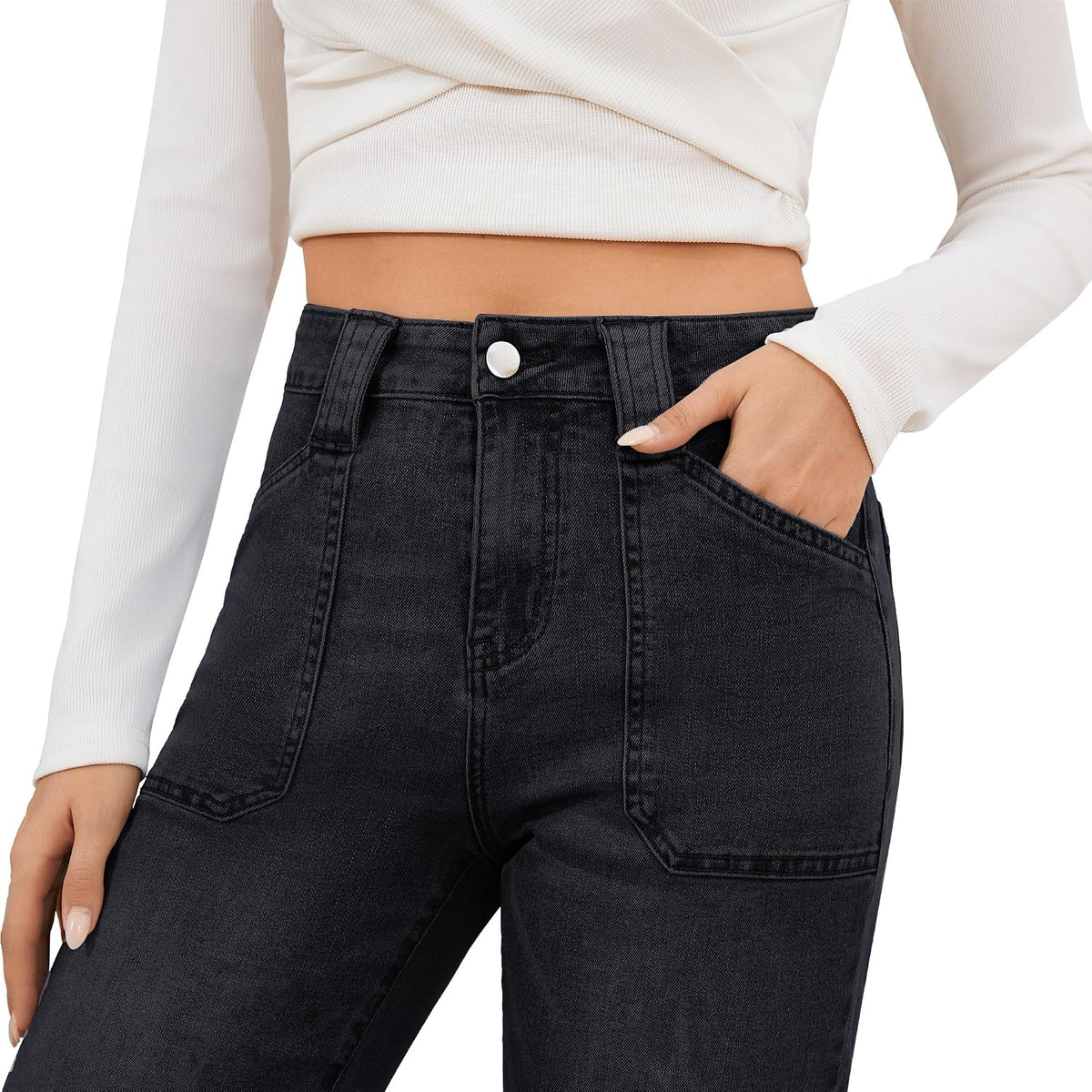 Women’s Wide Leg Jeans High Rise Stretch Denim Pants – Casual Loose Flare Fit with Pockets