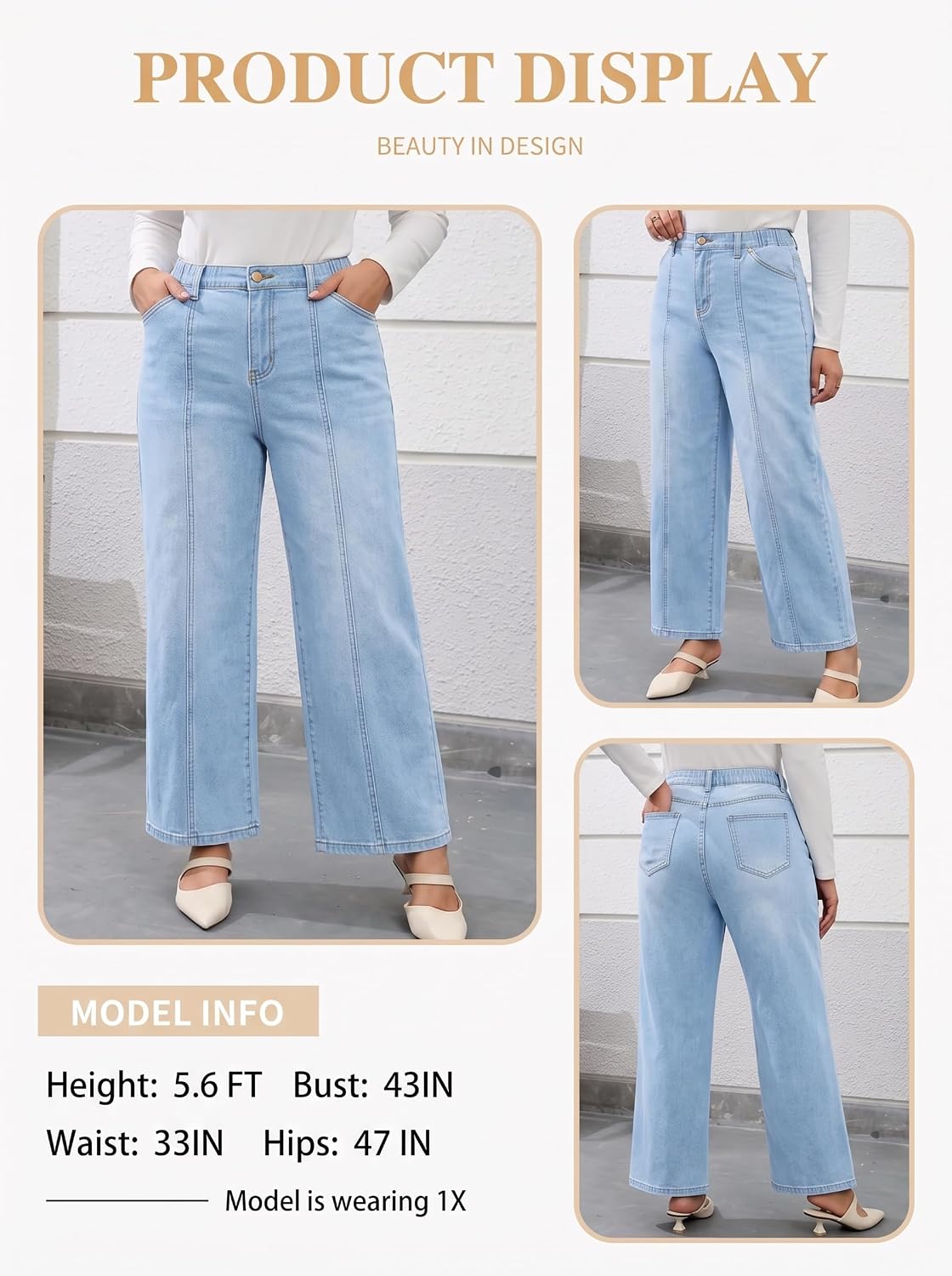 Plus Size Wide Leg Jeans High Waisted Stretchy Denim Pants