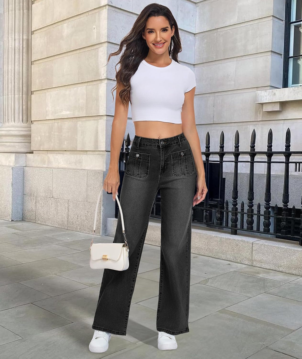 Wide Leg Jeans for Women, Blue, High Waist