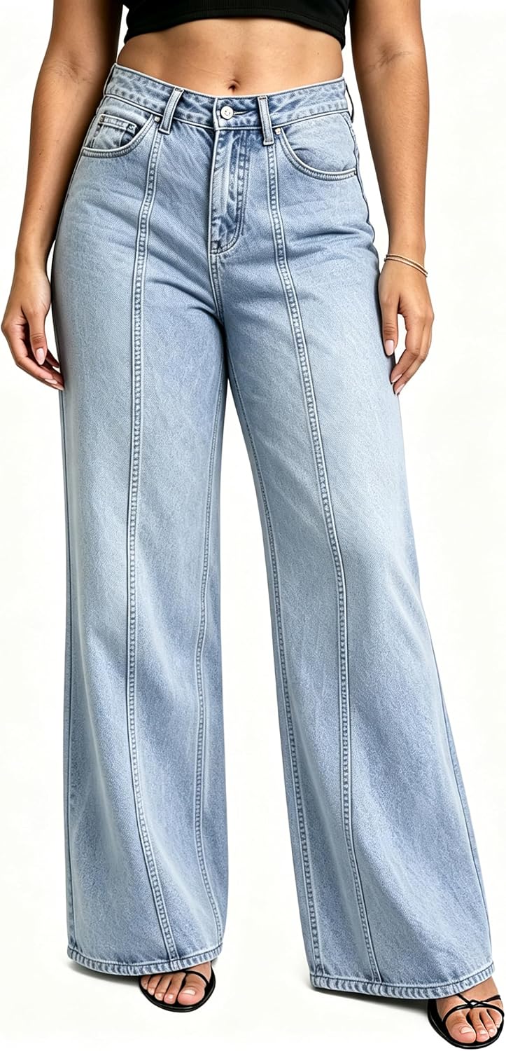 Women's Wide Leg Jeans High Waisted Zimbaplatinum Denim Pants