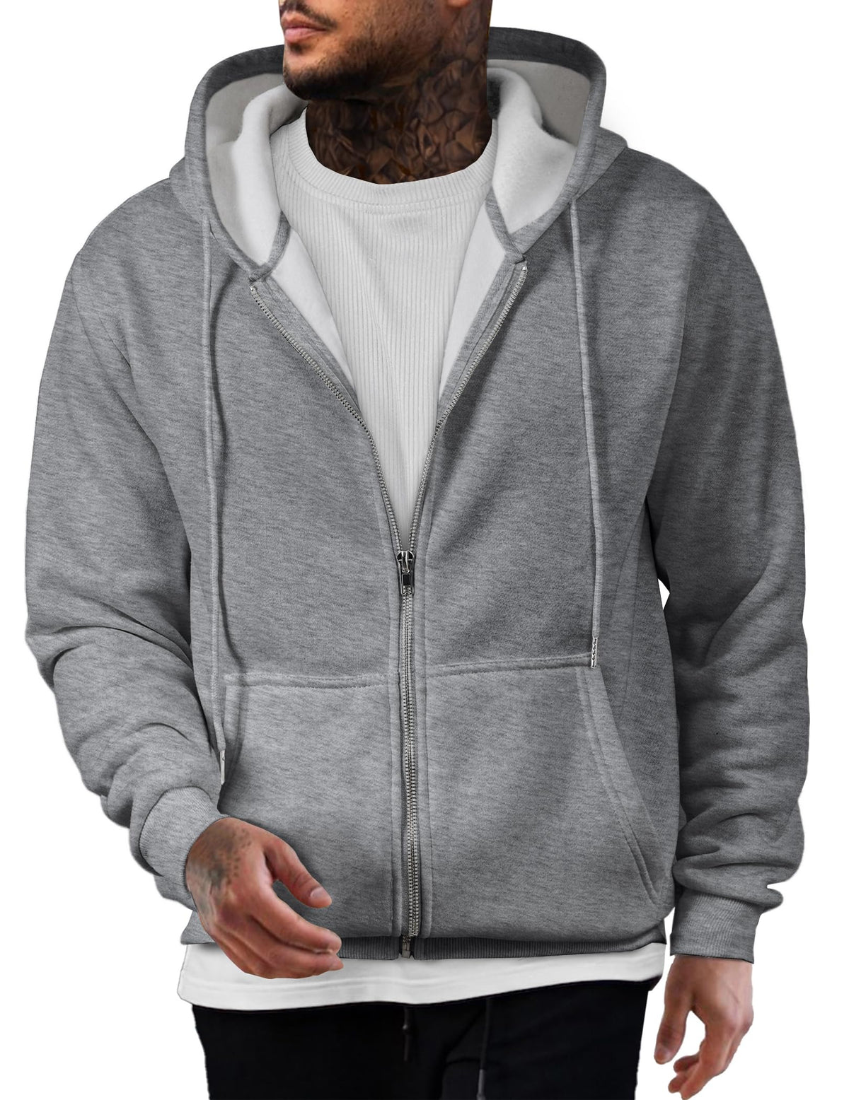Mens Oversized Full Zip Up Hoodie Sweatshirt Fleece Lined