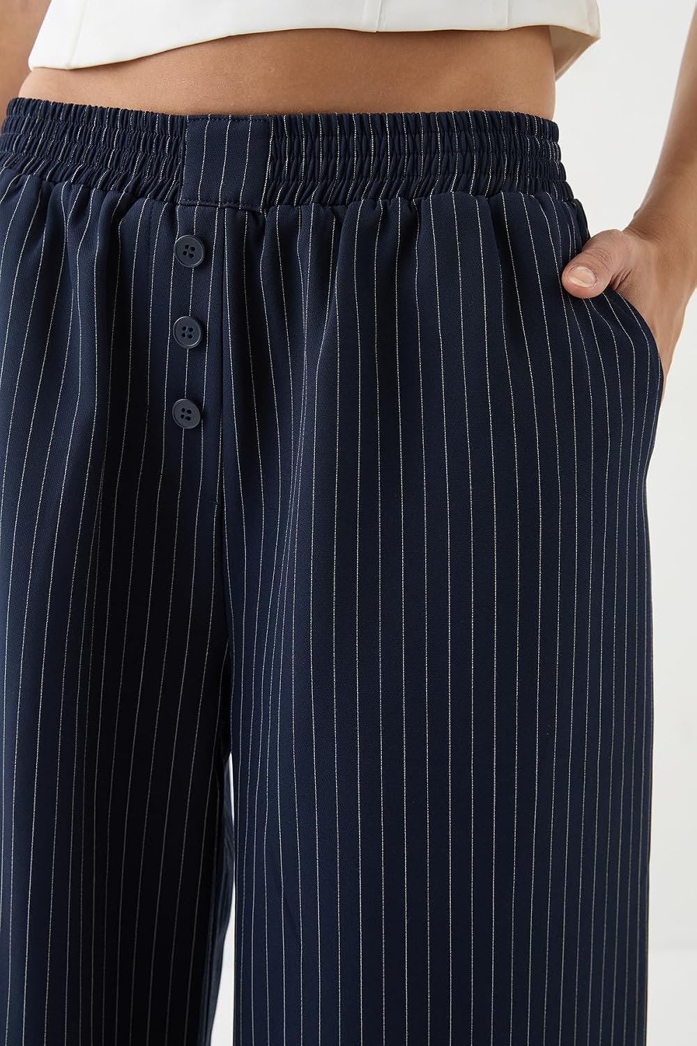 Premium Pinstripe Button Front Tailored Trouser