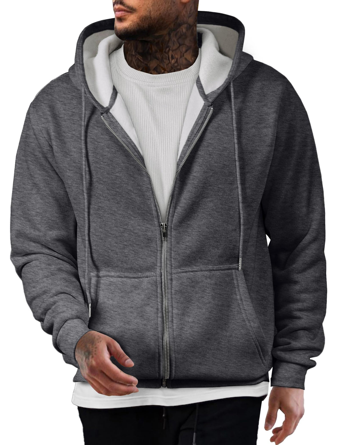 Mens Oversized Full Zip Up Hoodie Sweatshirt Fleece Lined