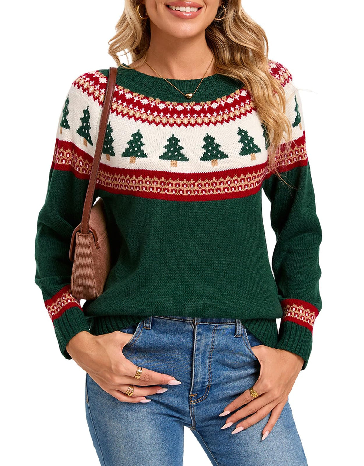 Womens Knit Leaf Sweaters Long Sleeve Crew Neck