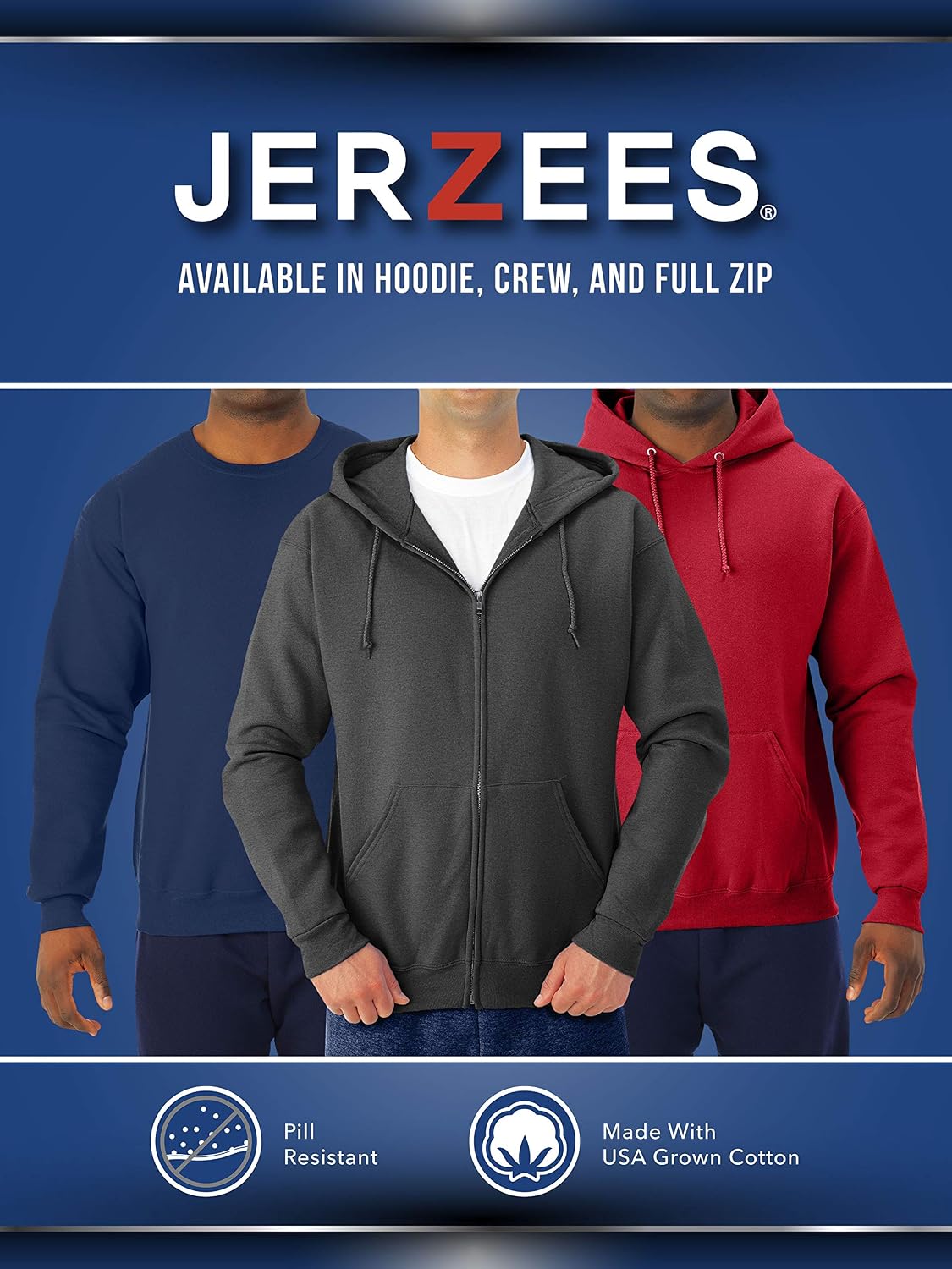 Men’s NuBlend Fleece Full Zip Hoodies, Cotton Blend, Sizes S-3X