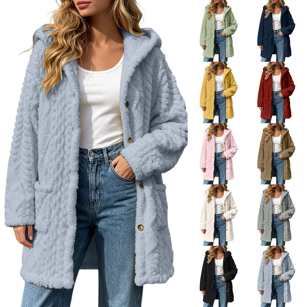 Womens Fleece Jacket Button Oversized Long Sherpa Hoodies Fuzzy Fall Winter Warm Cardigan Plush Soft Cozy Outerwear