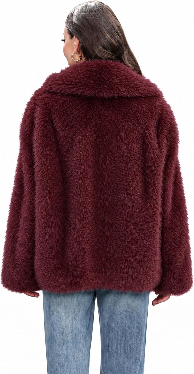Womens Faux Fur Jacket Fluffy Furry Coat Long Sleeve Winter Outwear