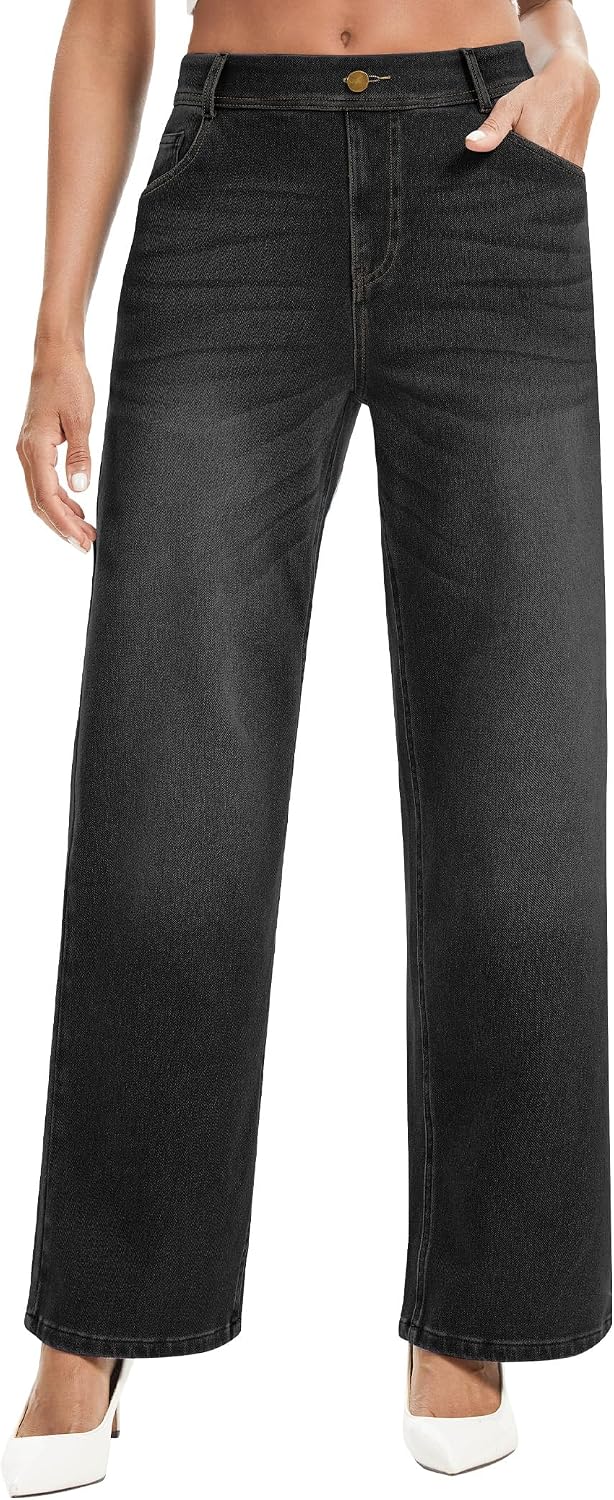 Wide Leg Jeans Woman Stretchy Pull on Sweatpant Jeans Baggy Denim Pants