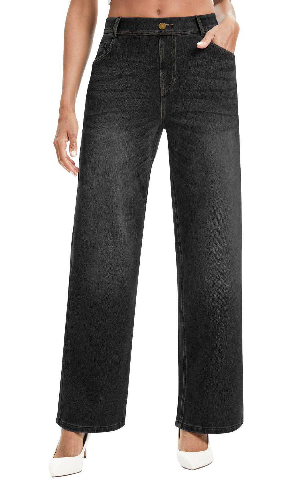 Wide Leg Jeans Woman Stretchy Pull on Sweatpant Jeans Baggy Denim Pants