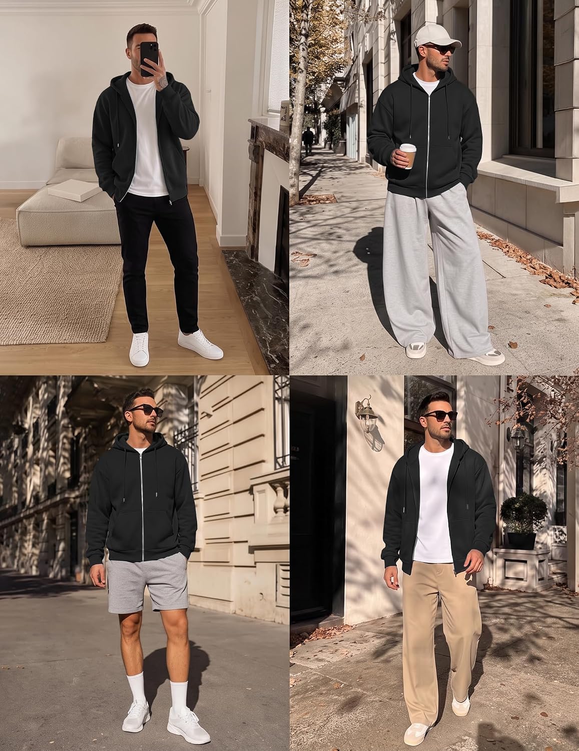 Mens Oversized Full Zip Up Hoodie Sweatshirt Fleece Lined