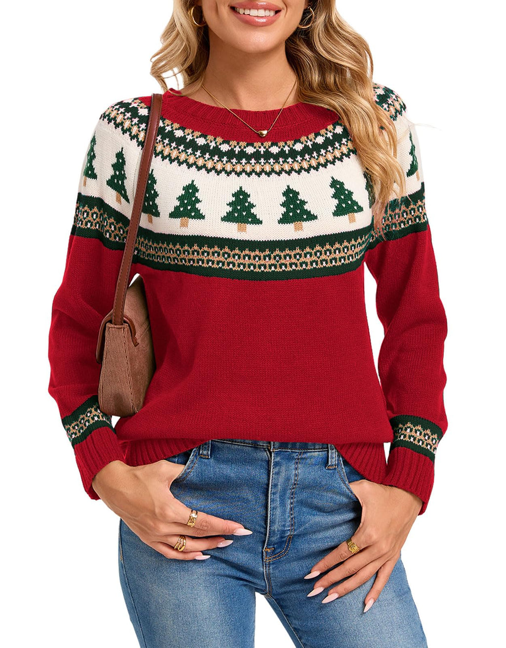 Womens Knit Leaf Sweaters Long Sleeve Crew Neck