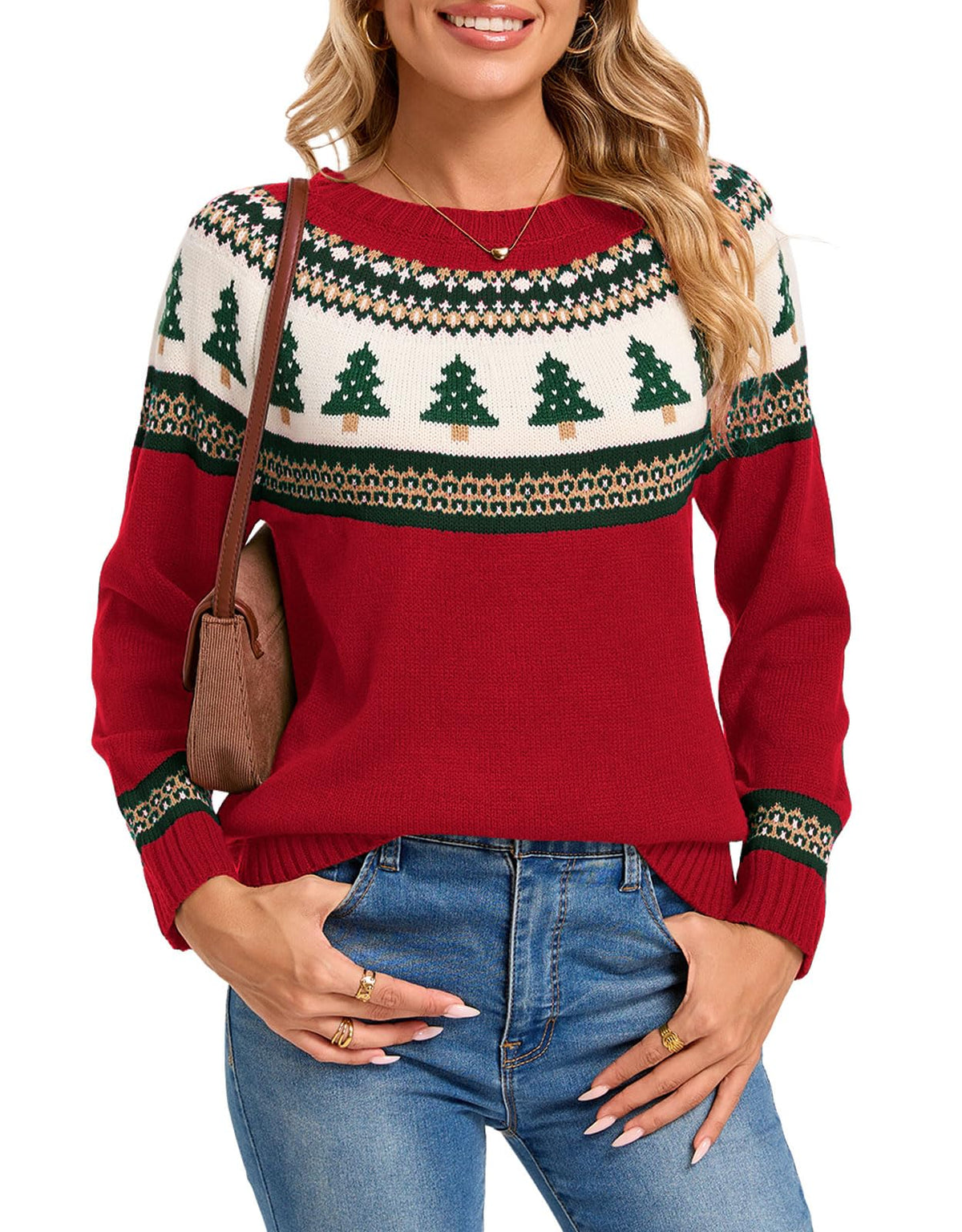 Womens Knit Leaf Sweaters Long Sleeve Crew Neck