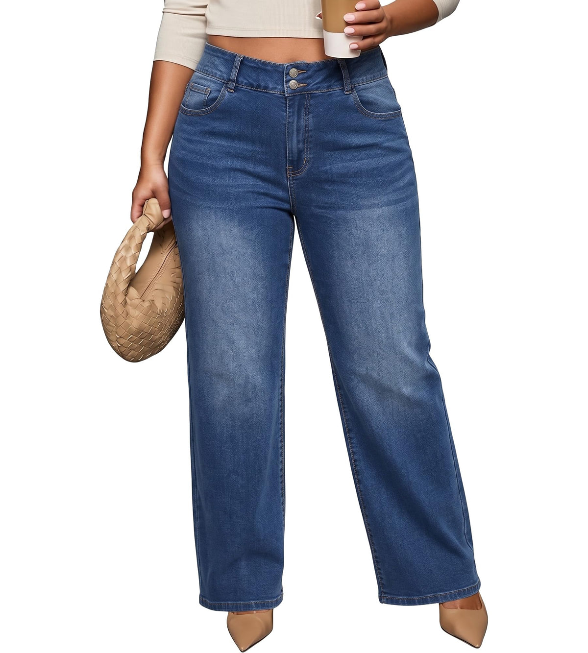 Plus Size Jeans for Curvy Women Straight Leg Stretchy Jeans