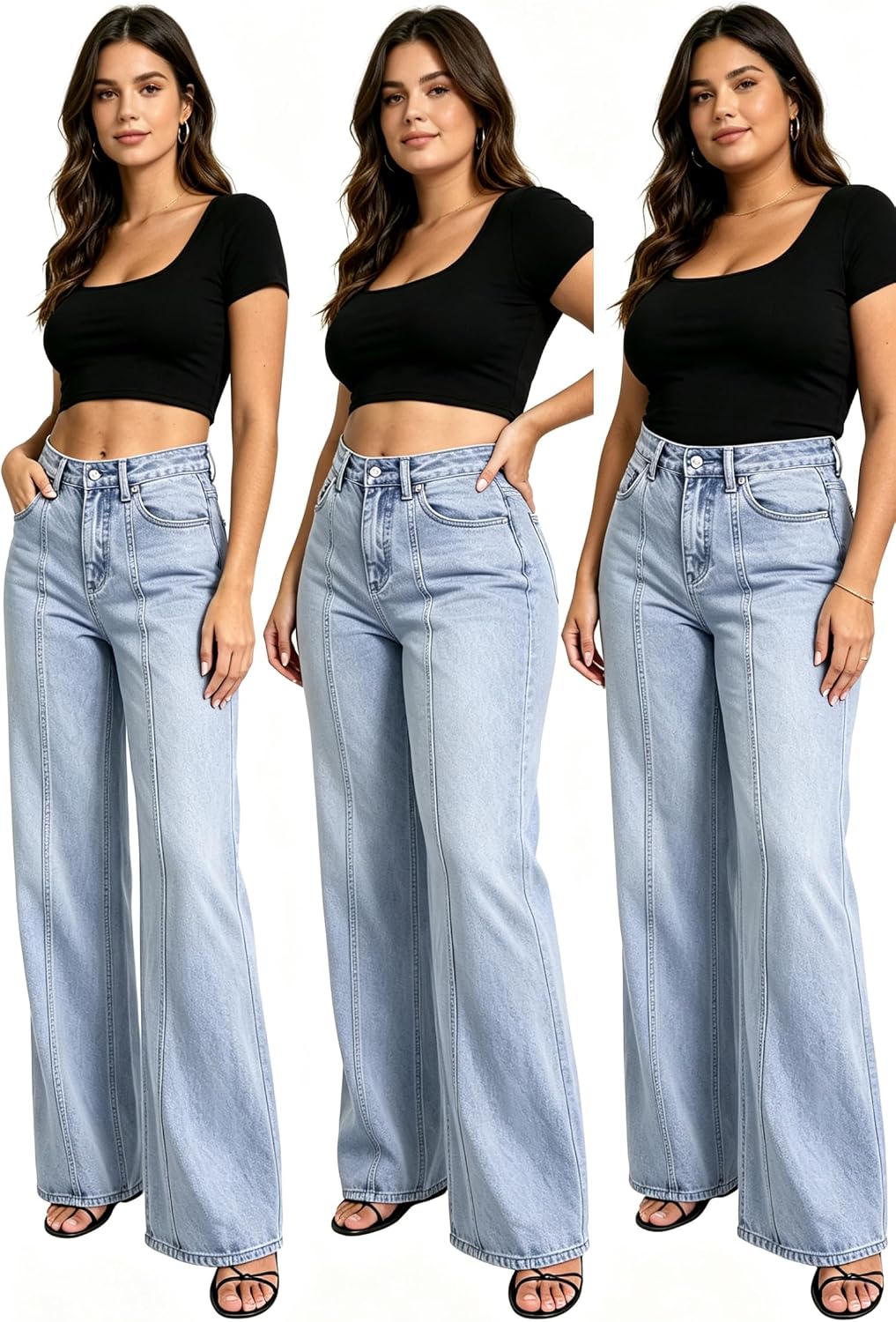 Women's Wide Leg Jeans High Waisted Zimbaplatinum Denim Pants
