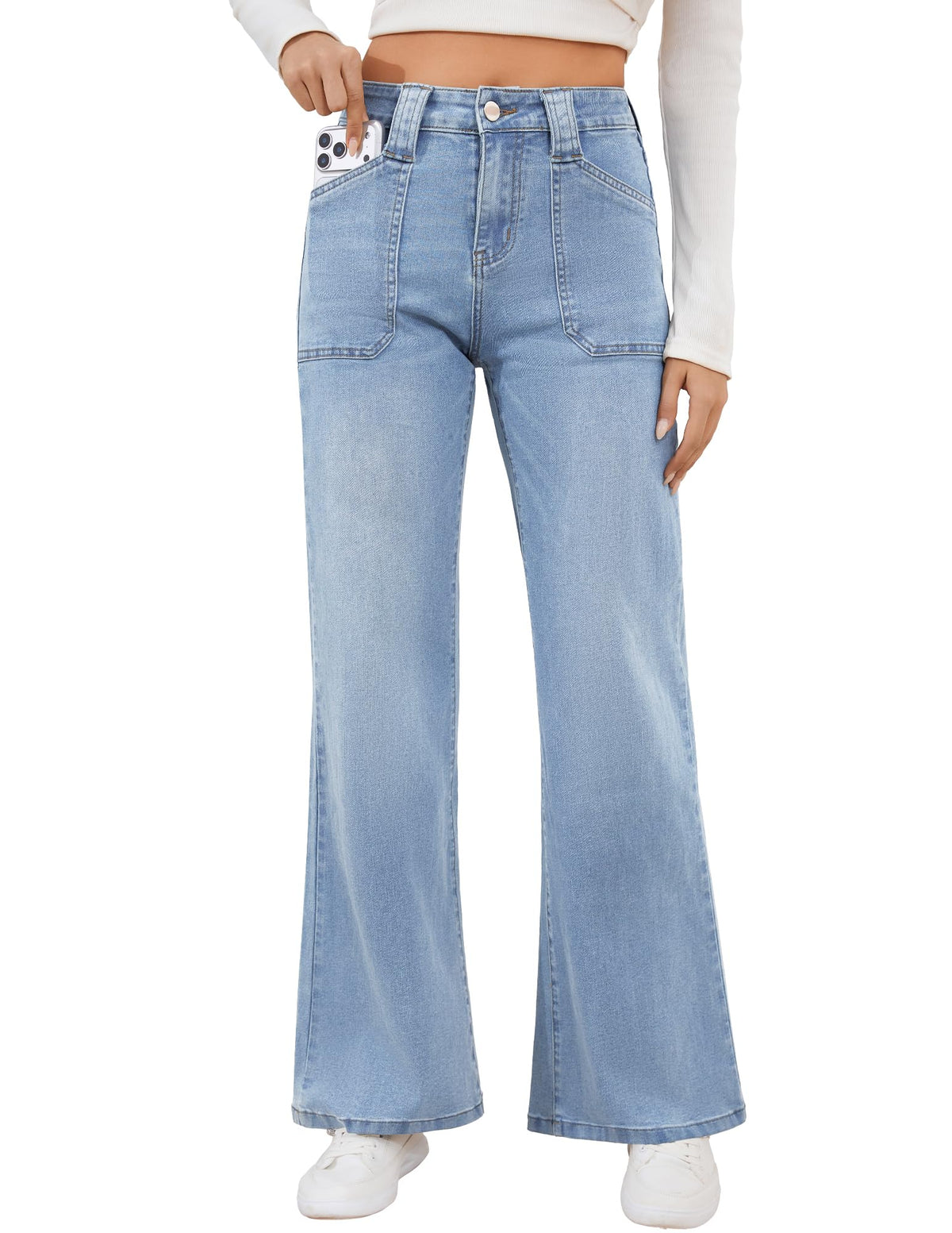 Women’s Wide Leg Jeans High Rise Stretch Denim Pants – Casual Loose Flare Fit with Pockets