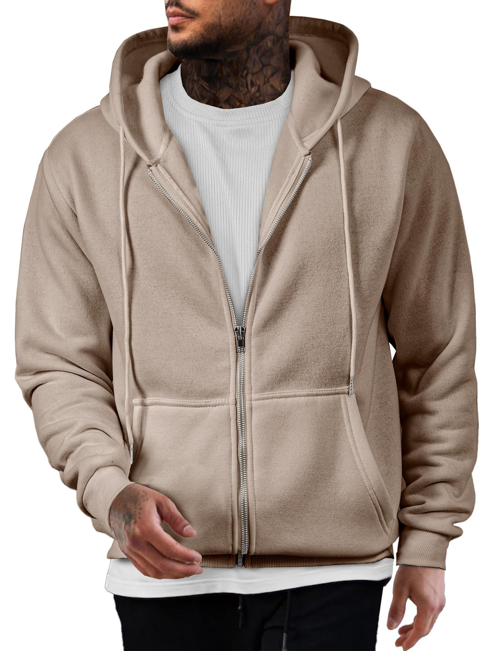 Mens Oversized Full Zip Up Hoodie Sweatshirt Fleece Lined