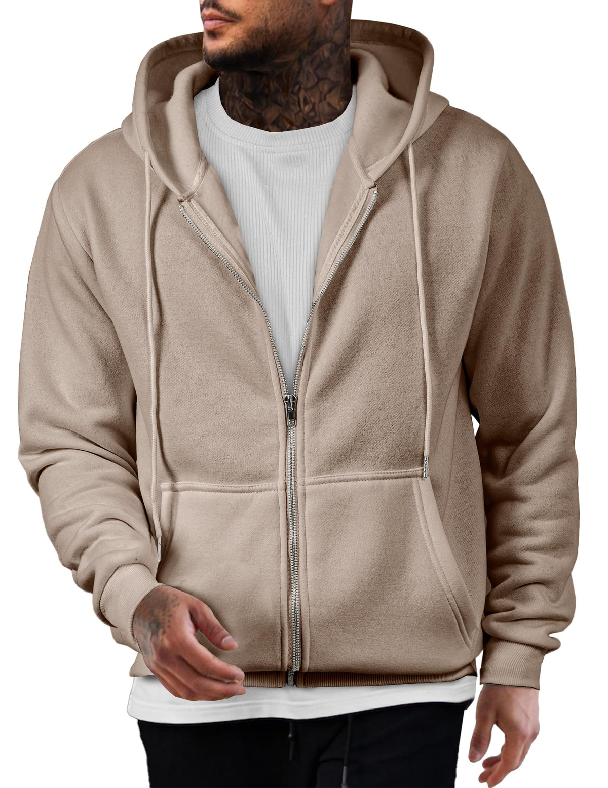 Mens Oversized Full Zip Up Hoodie Sweatshirt Fleece Lined