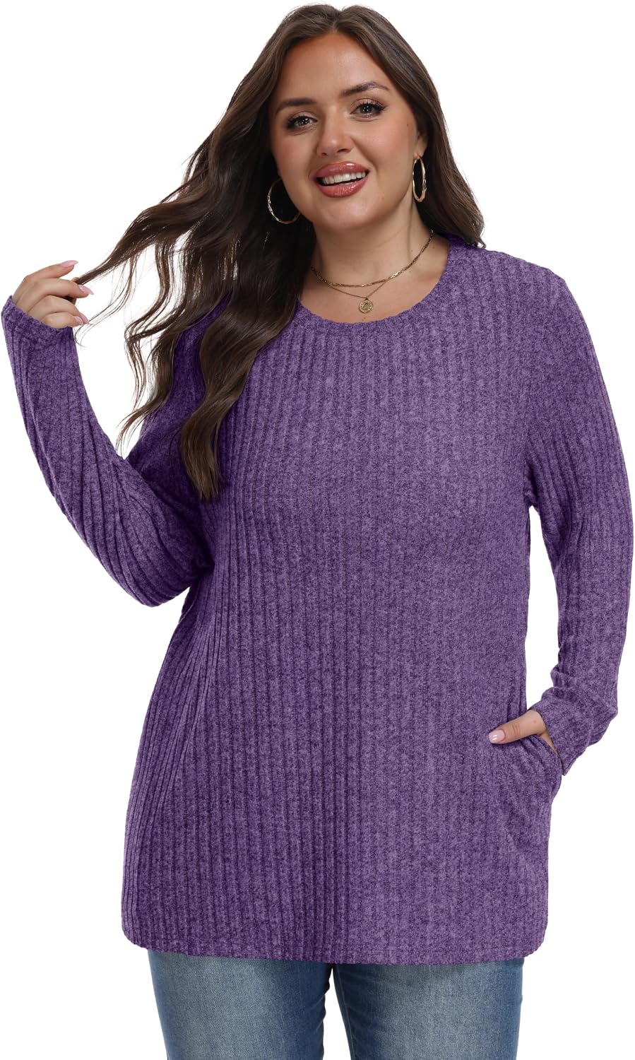 Womens Plus Size Sweater Tunic Casual Lightweight Top Fall Fashion