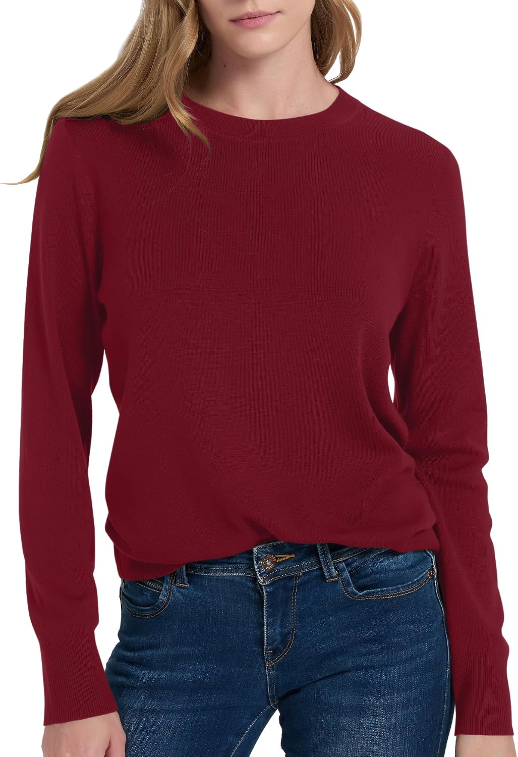 Women's 100% Merino Wool Sweaters Long Sleeve Crewneck Fall Sweater